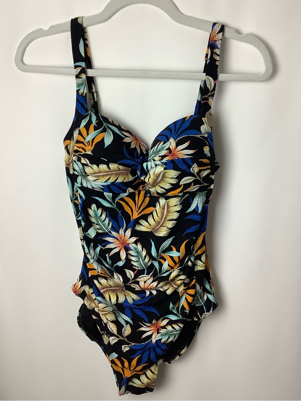 NWT Nip Tuck Stretch Pique Texture Black Tropical Twist Front Multi-fit Bra Cups